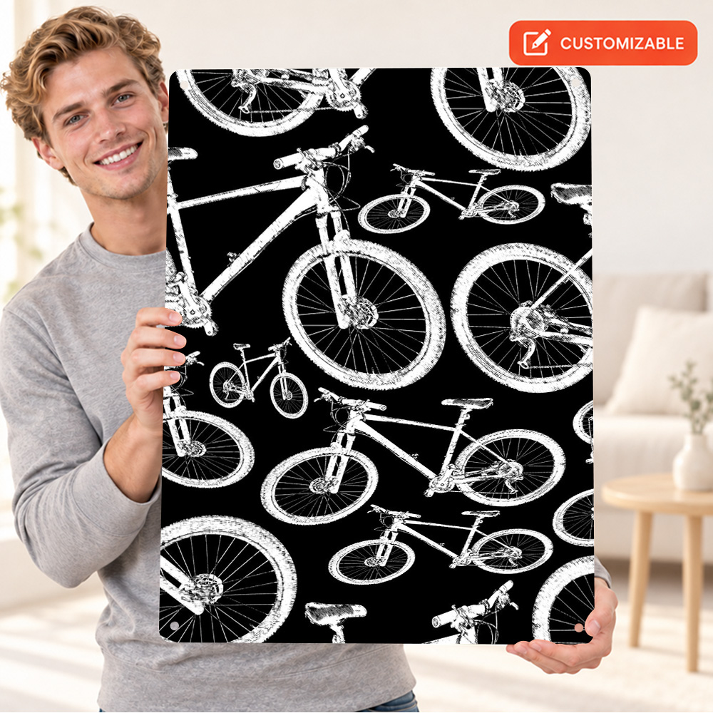Mountain Biking Europe - Mountainbike-Muster, grafisches Aluminium-Poster, individuelles Metallschild, minimalistischer